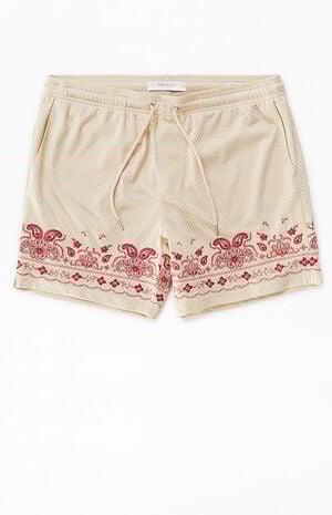 Tan Embroidered Mesh Basketball Shorts