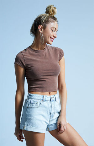 Light Blue Denim Mom Shorts image number 3