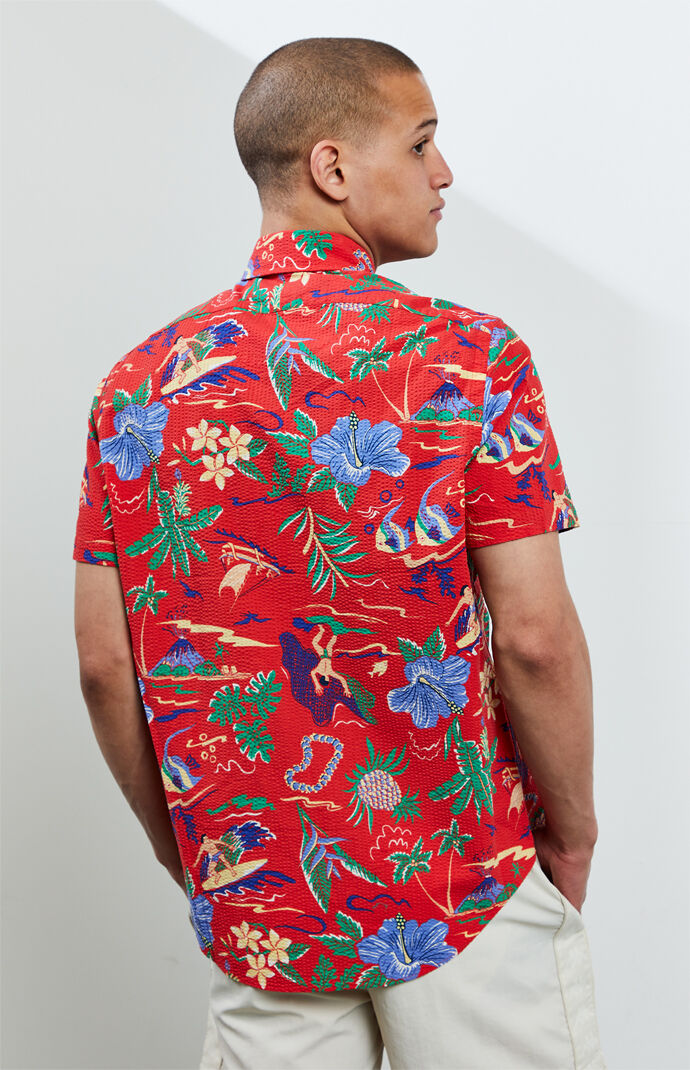 Tropical Seersucker Button Up Shirt