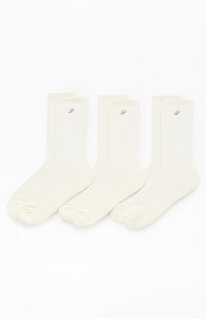 3 Pack White Embroidered Basic Crew Socks image number 1