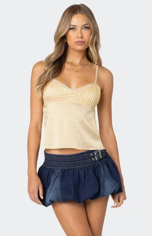 Blanca Satin Lace Trim Tank Top image number 1