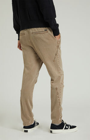 Brown Zipper Slim Cargo Pants image number 4