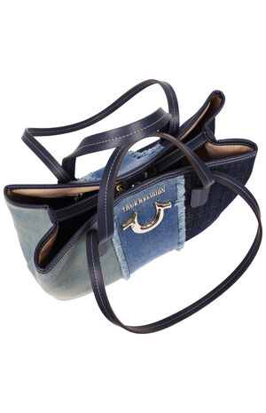 Frayed Denim Horseshoe Tote Bag image number 6