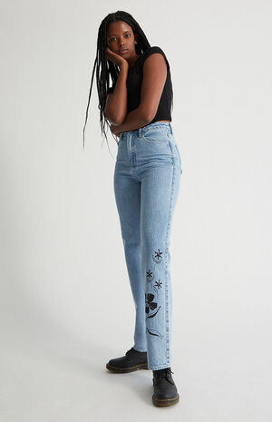 Eco Flower Light Blue Boyfriend Jeans image number 1
