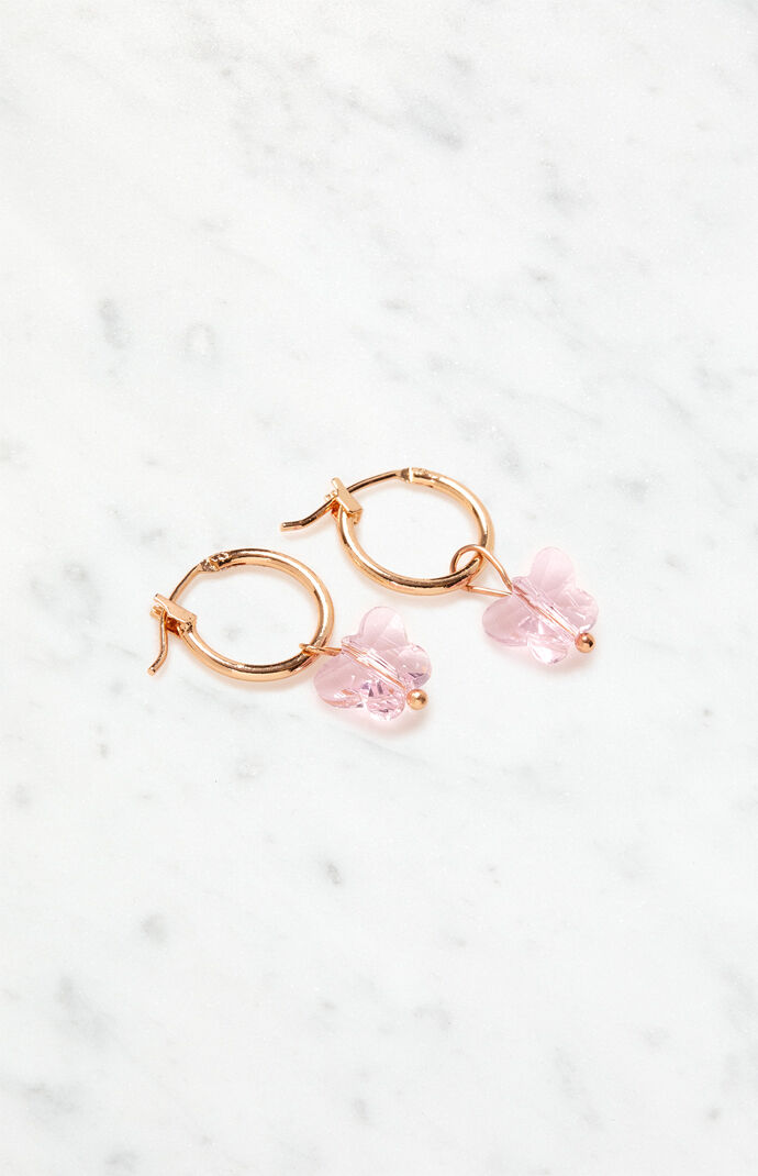 Peach Butterfly Hoop Earrings