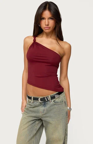 Knotted One Shoulder Asymmetric Top image number 1