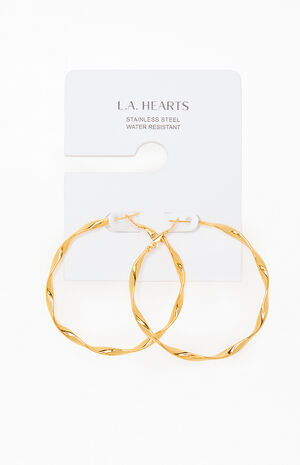 Gold Twisted Hoop Earrings image number 1