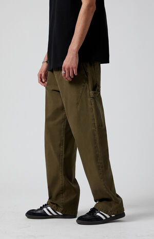 Stretch Olive Baggy Carpenter Pants image number 3