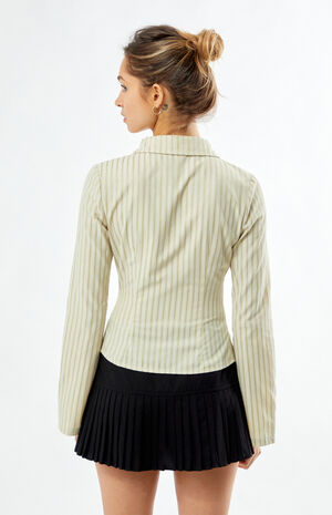 Striped Cinched Long Sleeve Button Down Shirt image number 4