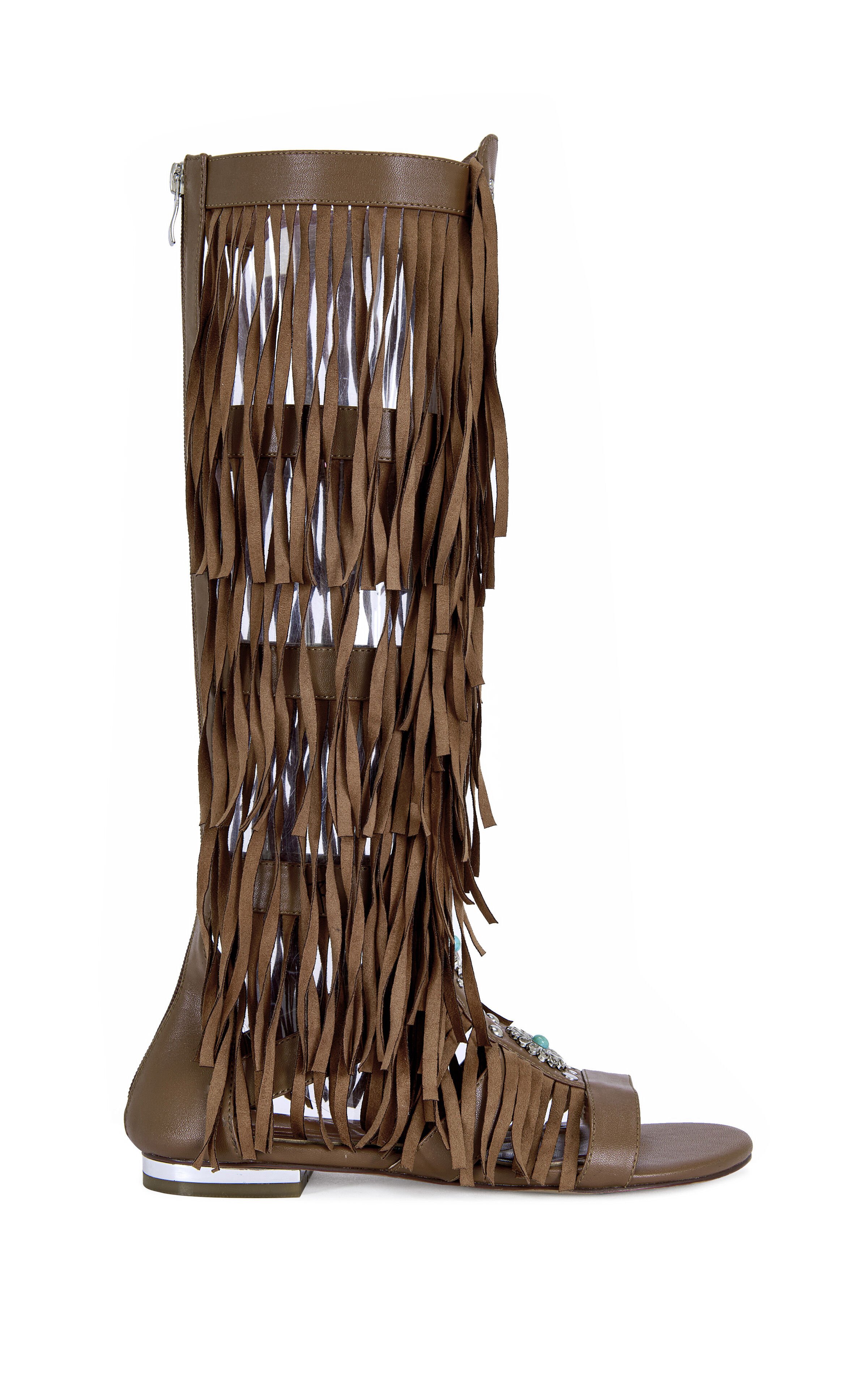 AZALEA WANG Women's Dustine Brown Fringe Sandal Booties