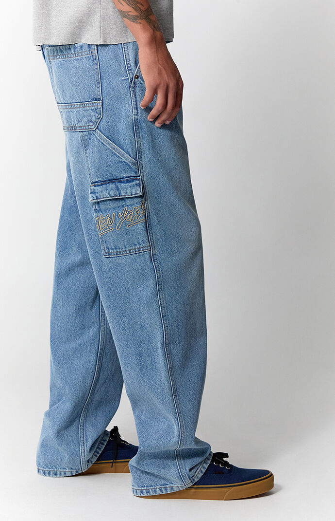 Pacsun Dylan Baggy Jeans NY Embroidered Carpenter Medium Blue | Pacsun