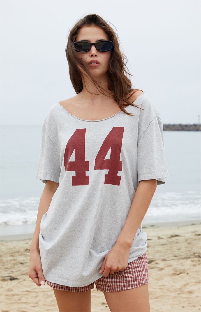 John Galt Light Gray Burgundy Penelope 84 Off-The-Shoulder Oversized Top