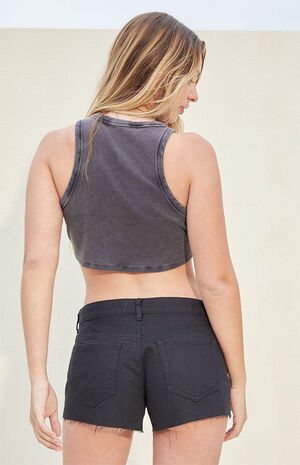 Black Low Rise Denim Shorts image number 4