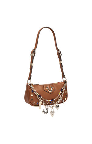 Cognac Chain & Studs Shoulder Bag image number 2