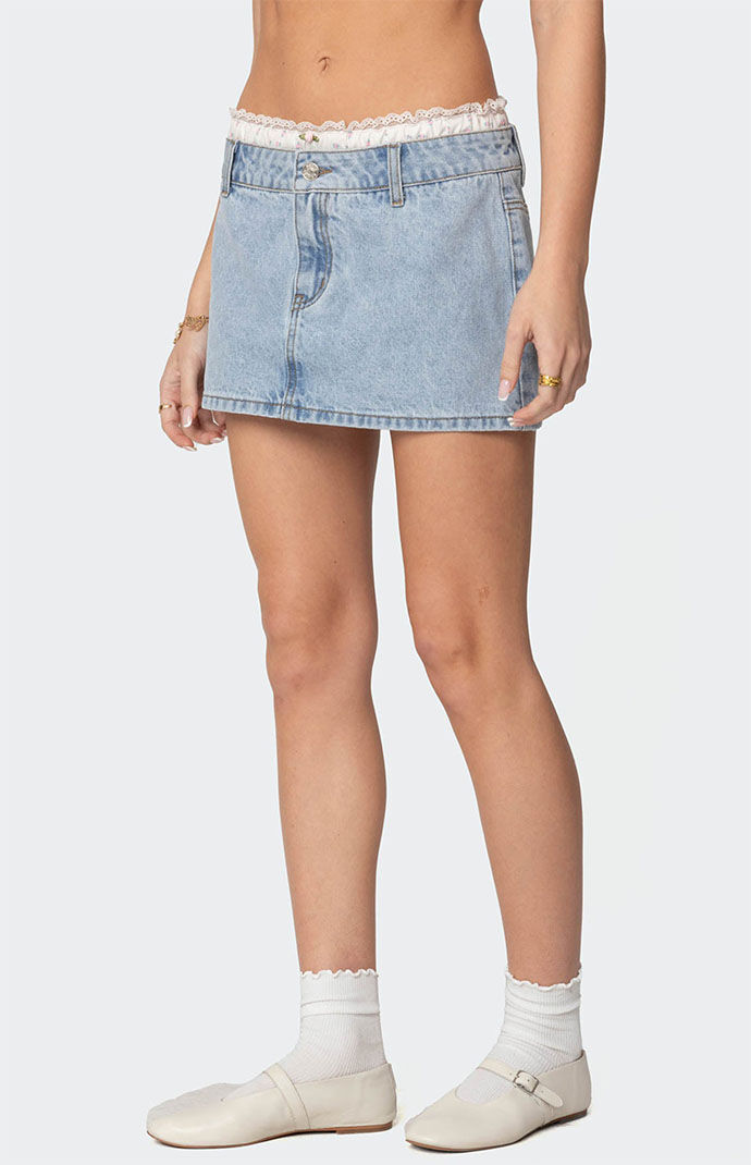 Edikted Floral Peekaboo Denim Mini Skirt