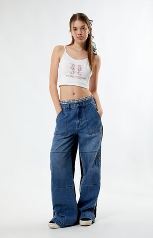 Denim Nylon Low Rise Baggy Track Pants image number 2