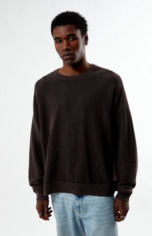 Brown Textured Crew Neck Sweater