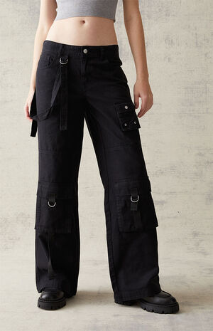 Black Suspender '90s Baggy Cargo Jeans image number 1