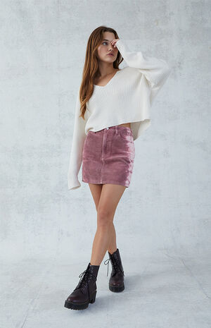 Mauve 5-Pocket Corduroy Mini Skirt image number 4