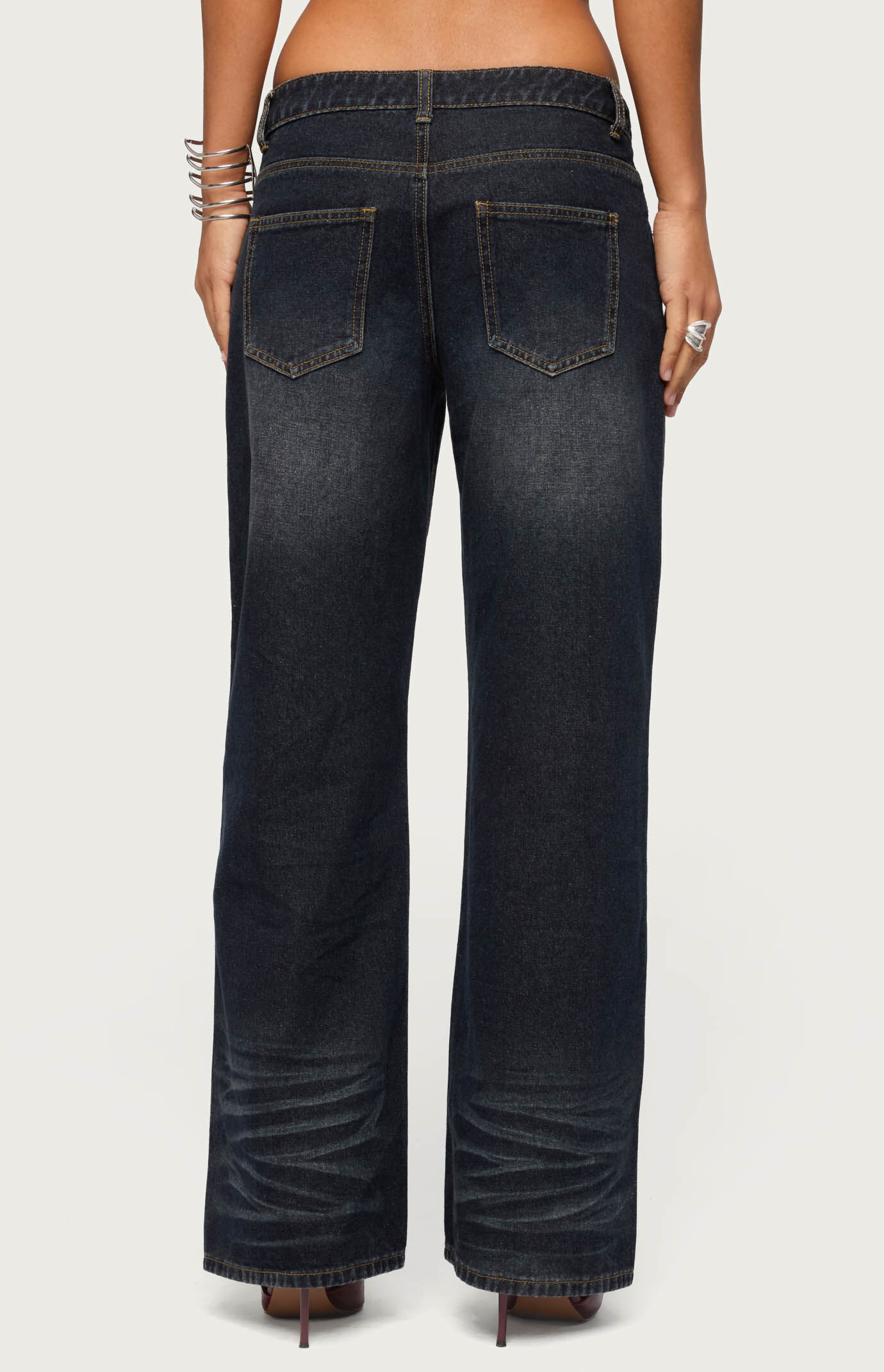 Edikted Magda Acid Wash Low Rise Baggy Jeans