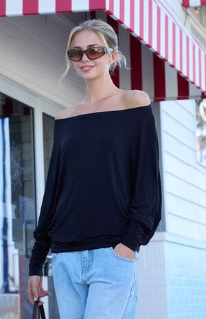 Black Aina Off-The-Shoulder Long Sleeve Top image number 2