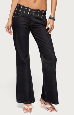 Scalloped Grommet Low Rise Bootcut Jeans image number 1