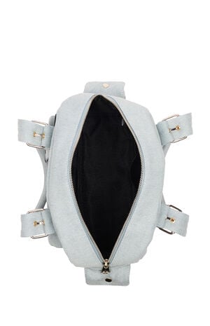 Denim Blue Multi Patch Satchel Bag image number 8