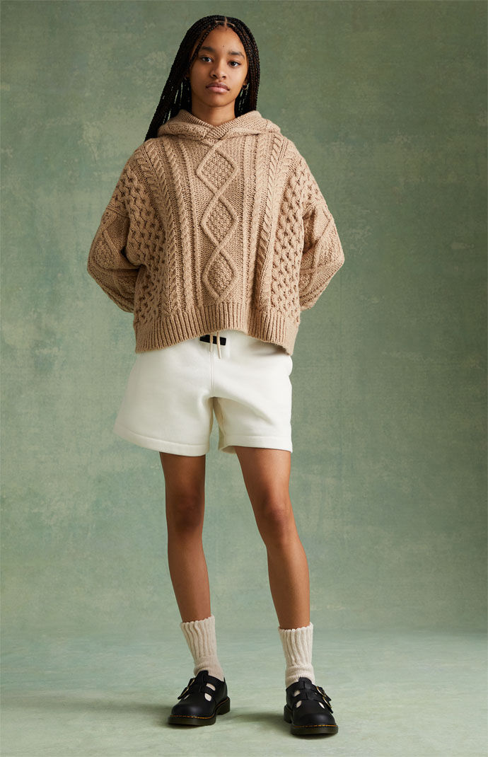 Kids Fear of God Essentials Gold Heather Cable Knit Hoodie
