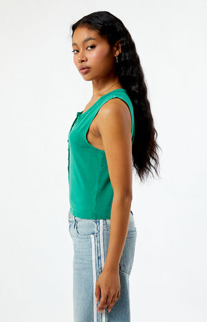 Vintage Wash Notched Button Tank Top image number 3
