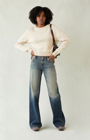 Casey Low Rise Baggy Jeans Button Pocket Dark Blue Tinted image number 2