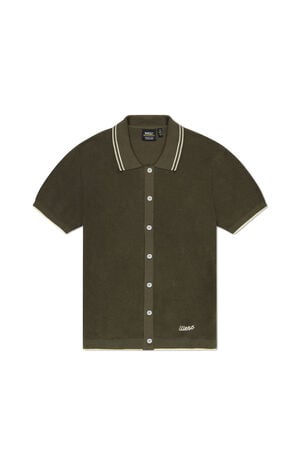 Olive Polo Collar Cardigan Shirt