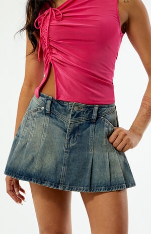 By PacSun Pleated Denim Mini Skort
