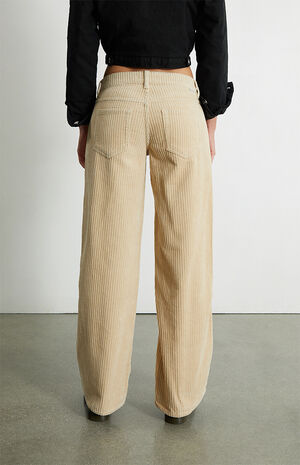 Beige Corduroy Low Rise Baggy Jeans image number 4