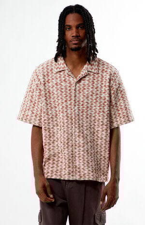 Orange Textured Oversized Resort Camp Shirt