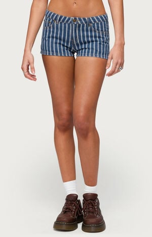 Odie Striped Low Rise Micro Jean Shorts image number 1