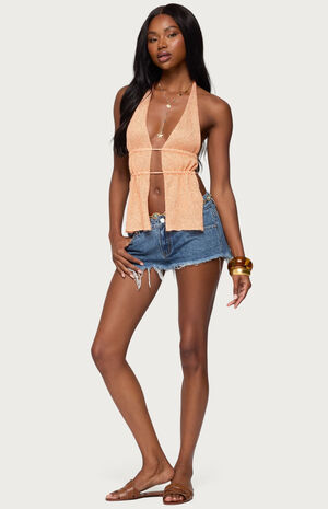 Frayed Vintage Washed Denim Shorts image number 4