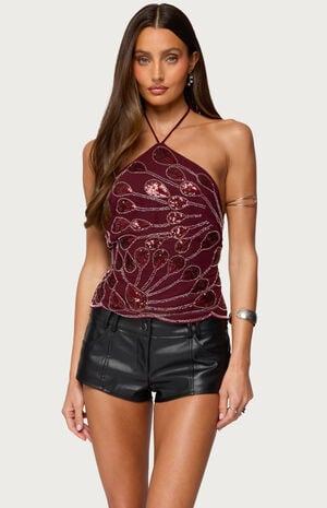 Embroidered Bead & Sequin Halter Top image number 1
