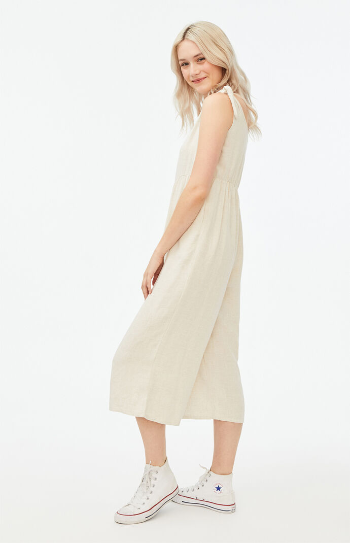 Tie Strap Linen Jumpsuit