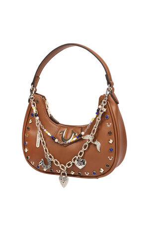 Chain & Studs Faux Leather Hobo Bag image number 3
