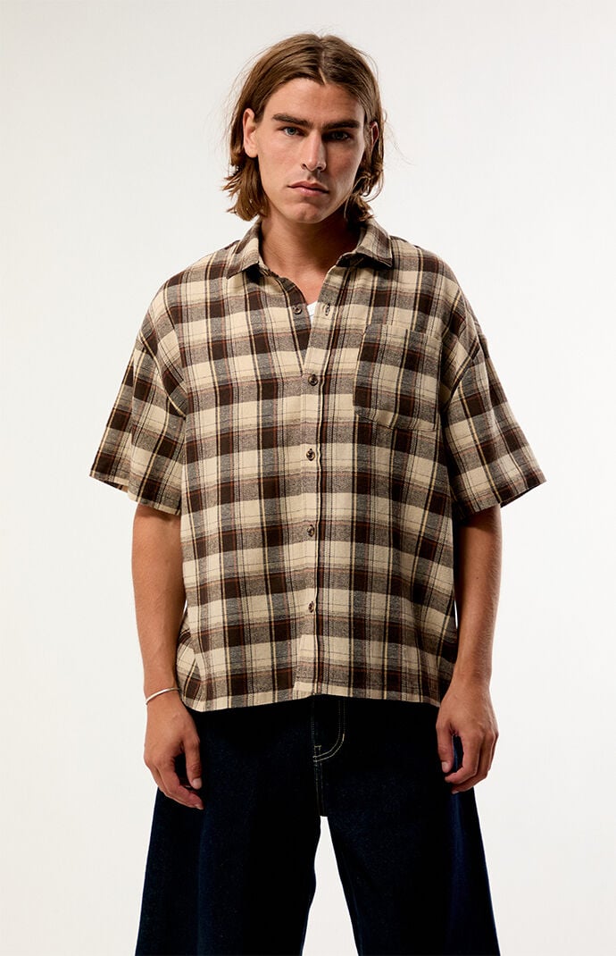 Pacsun Tan Plaid Woven Flannel Shirt