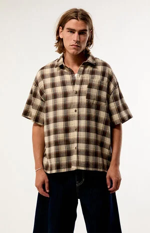 Tan Plaid Woven Flannel Shirt image number 1