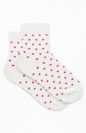 White & Red Heart Crew Socks image number 2