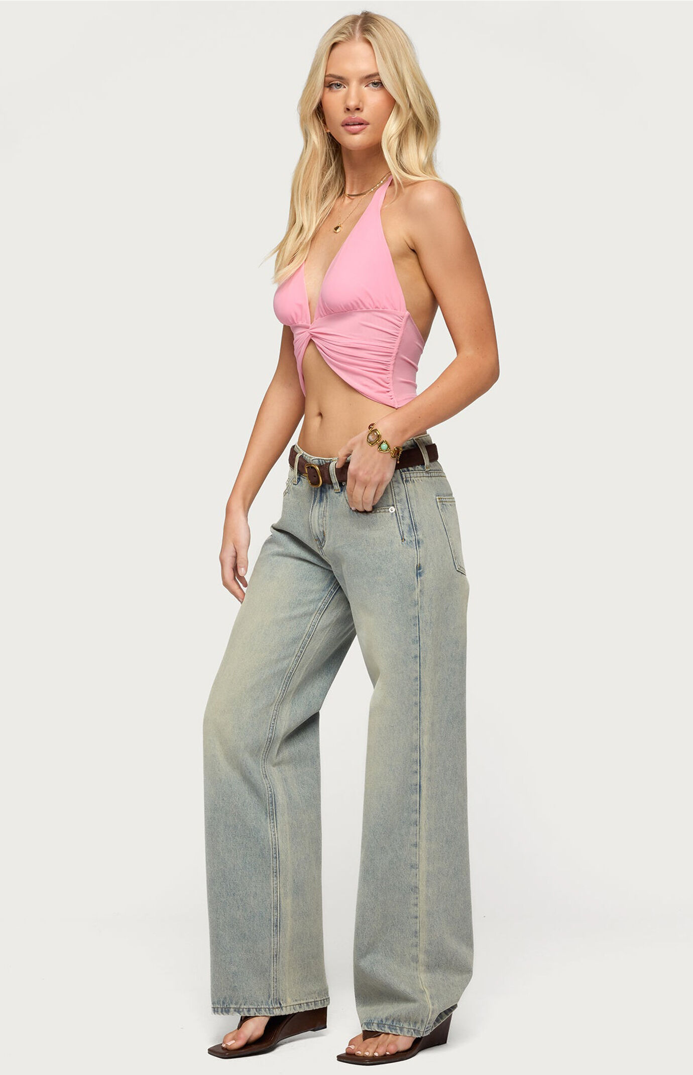Edikted Alani Twisted Cropped Halter Top