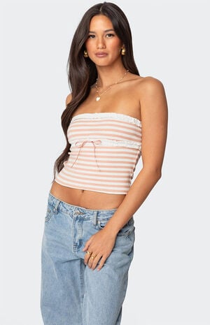Striped Eyelet Trim Tube Top image number 3