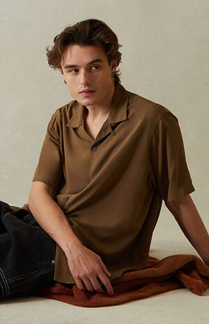 Brown Resort Oversized Button Down Shirt image number 1
