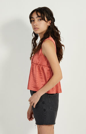 Peach Satin Button Front Tank Top image number 3