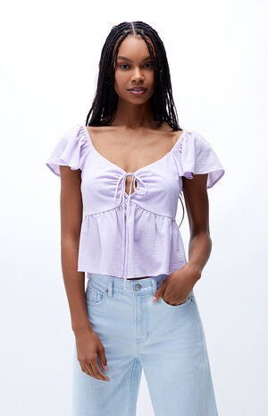 Short Sleeve Keyhole Babydoll Top image number 1