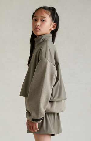 Essentials Dust Heather Grey Nylon Fleece Mock Neck Sweatshirt image number 3