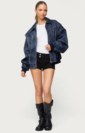 Ownley Oversized Faux Leather Bomber Jacket image number 4