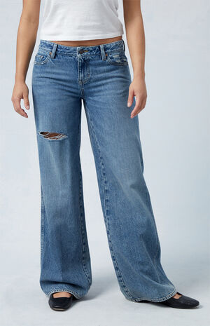 Eco Medium Indigo Low Rise Baggy Jeans image number 2